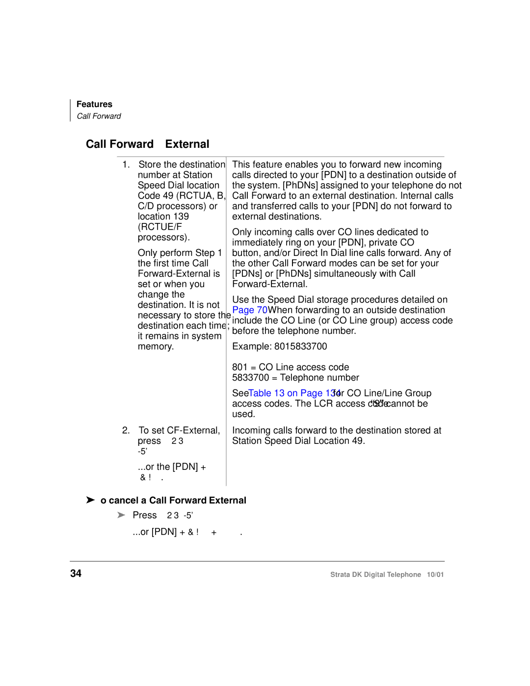 Toshiba DK manual To cancel a Call Forward-External 