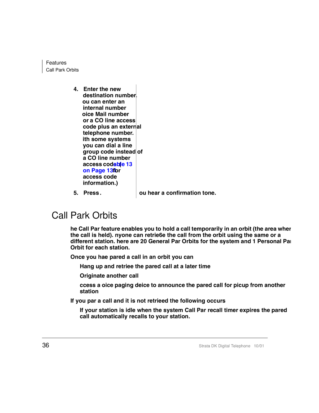 Toshiba DK manual Call Park Orbits 