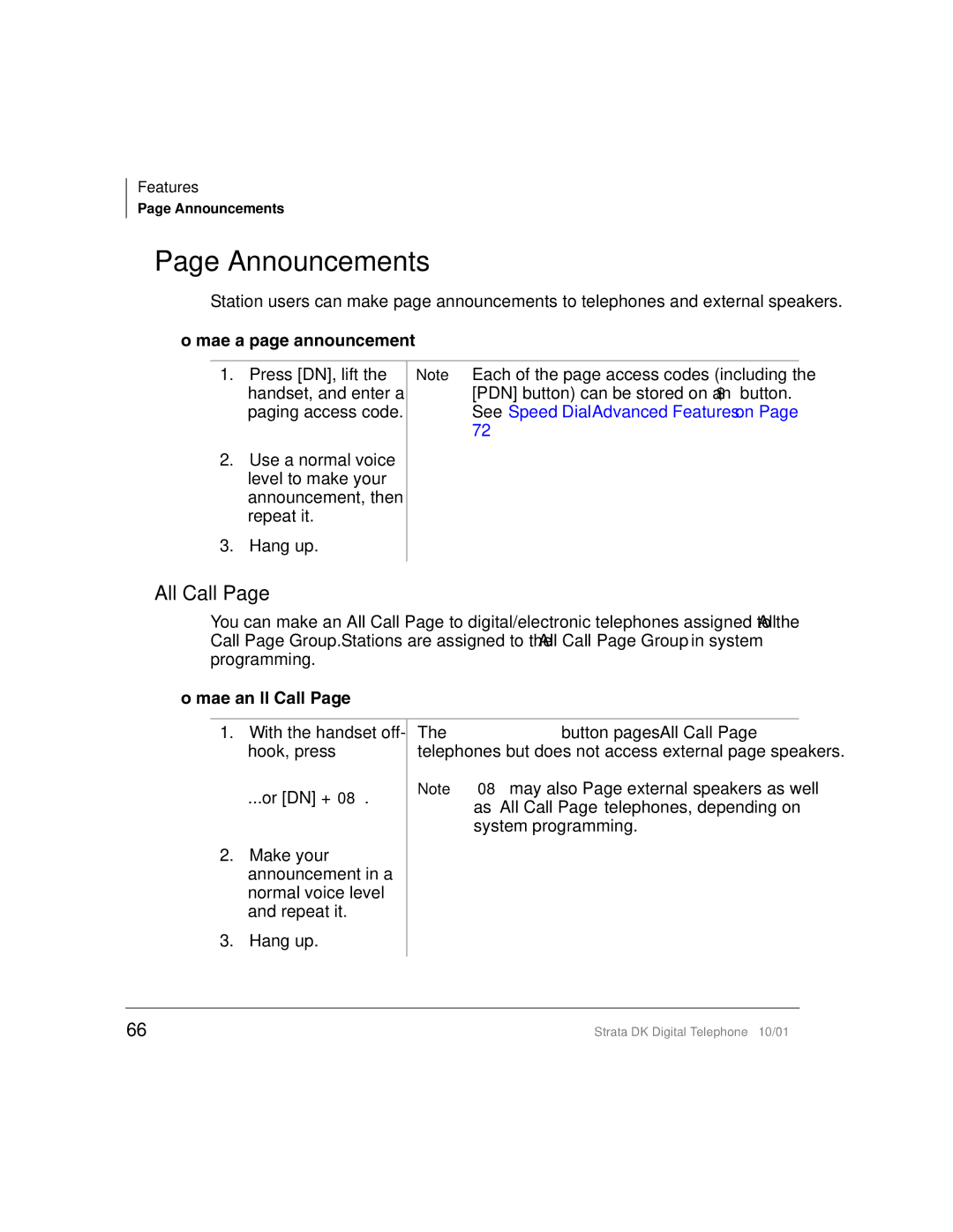 Toshiba DK manual Announcements, To make a page announcement, To make an All Call 