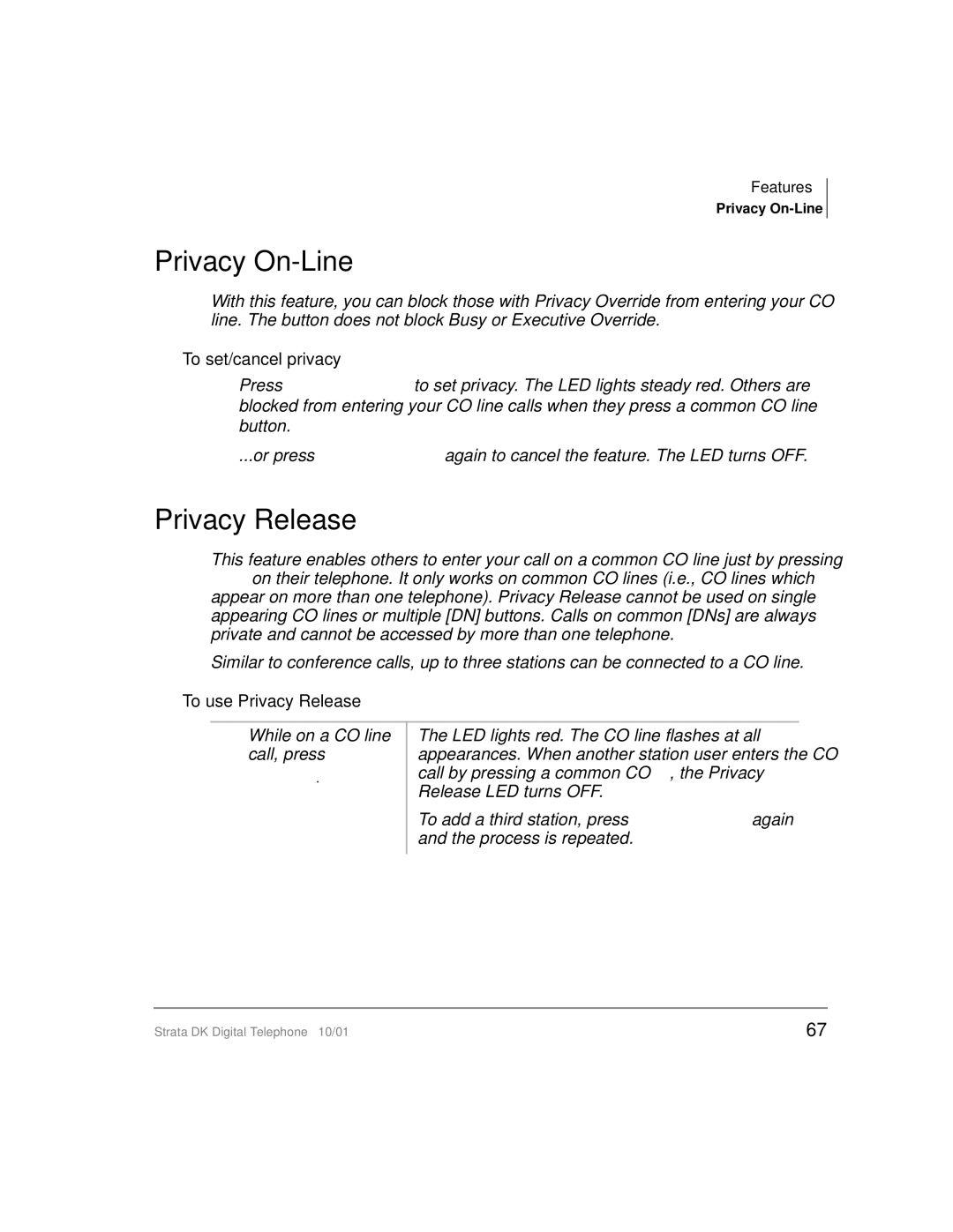 Toshiba DK manual Privacy On-Line, To set/cancel privacy, To use Privacy Release 