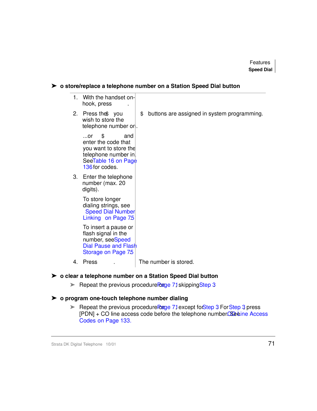 Toshiba DK manual To clear a telephone number on a Station Speed Dial button, To program one-touch telephone number dialing 