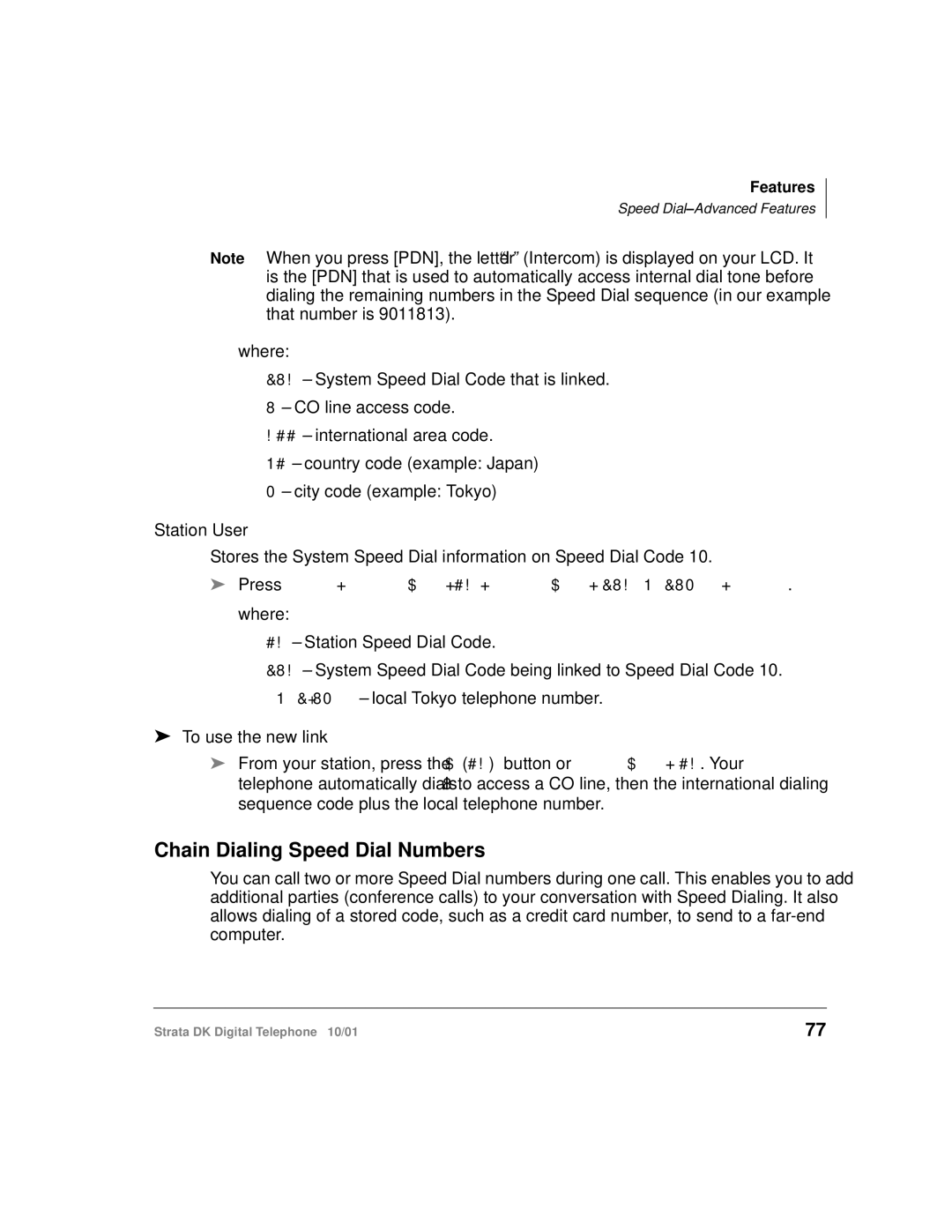 Toshiba DK manual Chain Dialing Speed Dial Numbers, To use the new link 