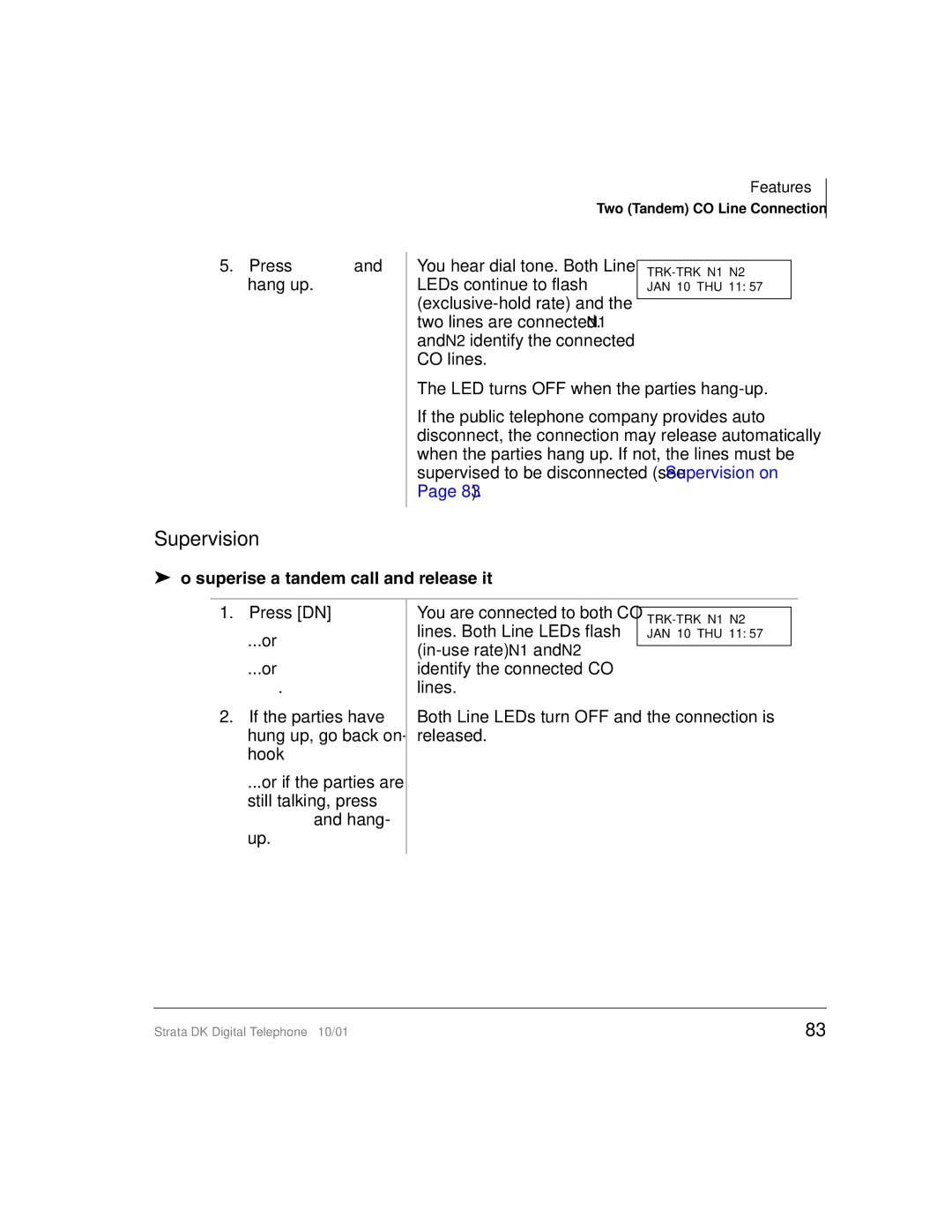 Toshiba DK manual Supervision, To supervise a tandem call and release it 