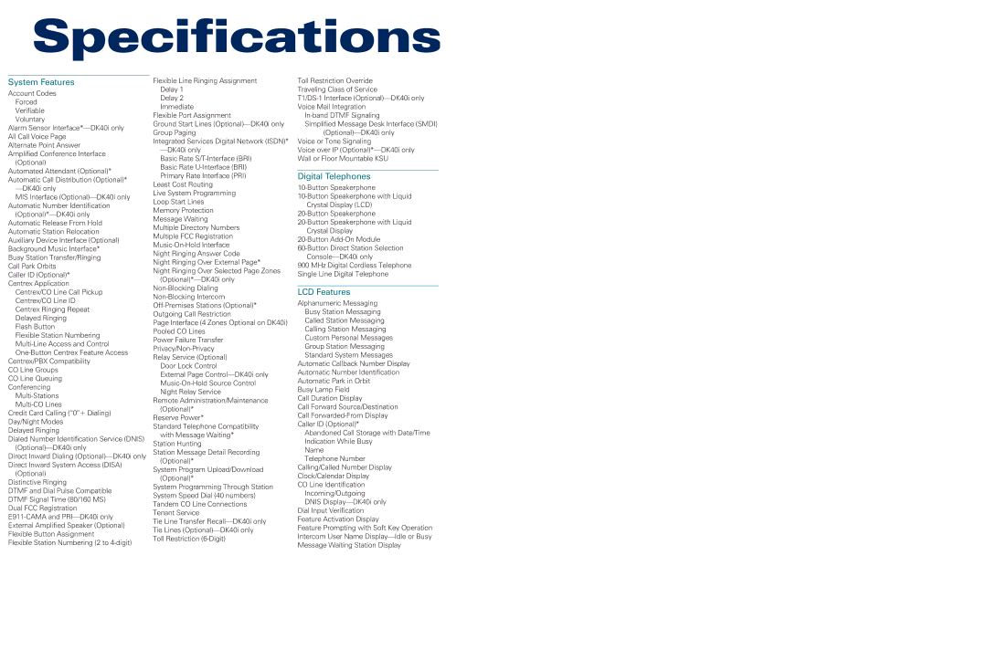 Toshiba dk14, DK40I manual Specifications 