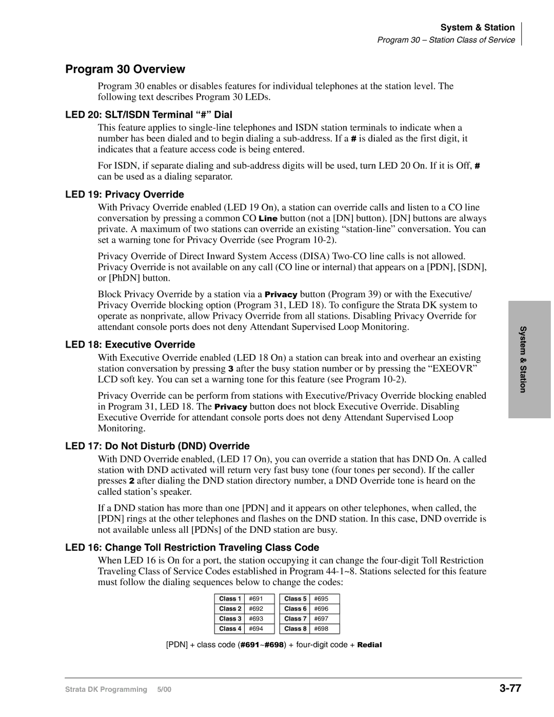 Toshiba dk14, DK40I, DK424I manual Program 30 Overview 