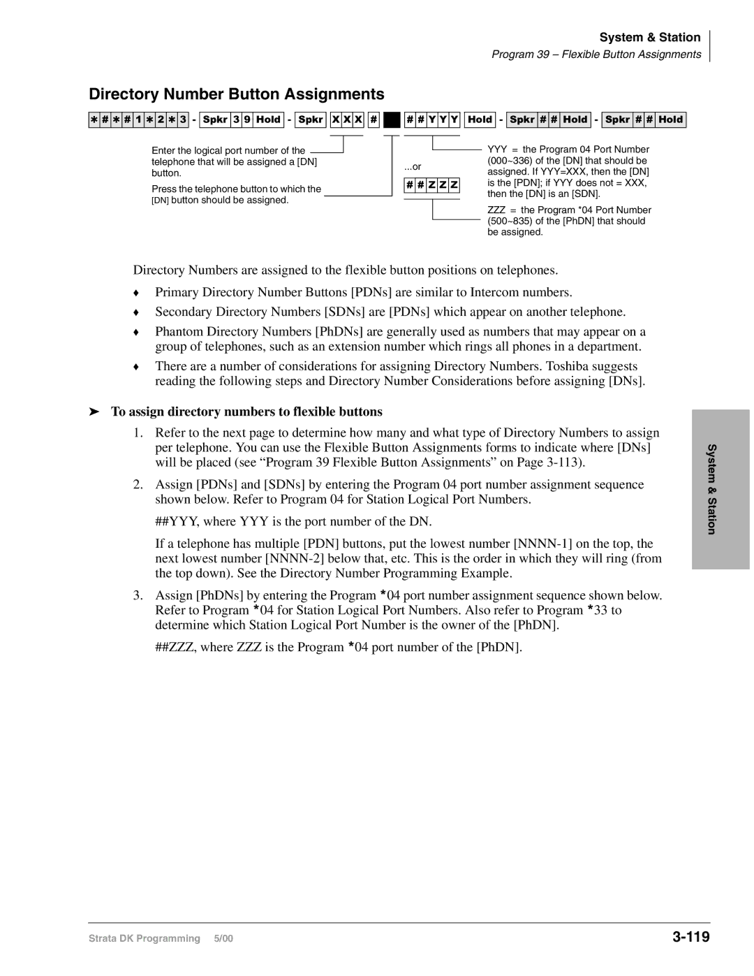 Toshiba DK424I, dk14, DK40I manual Directory Number Button Assignments, 119 