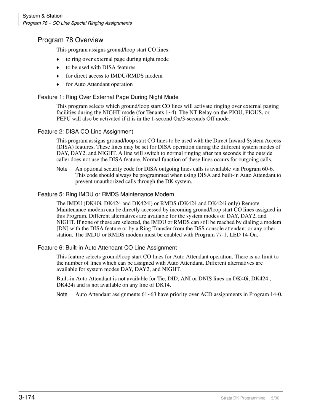 Toshiba DK40I, dk14, DK424I manual Program 78 Overview, 174 