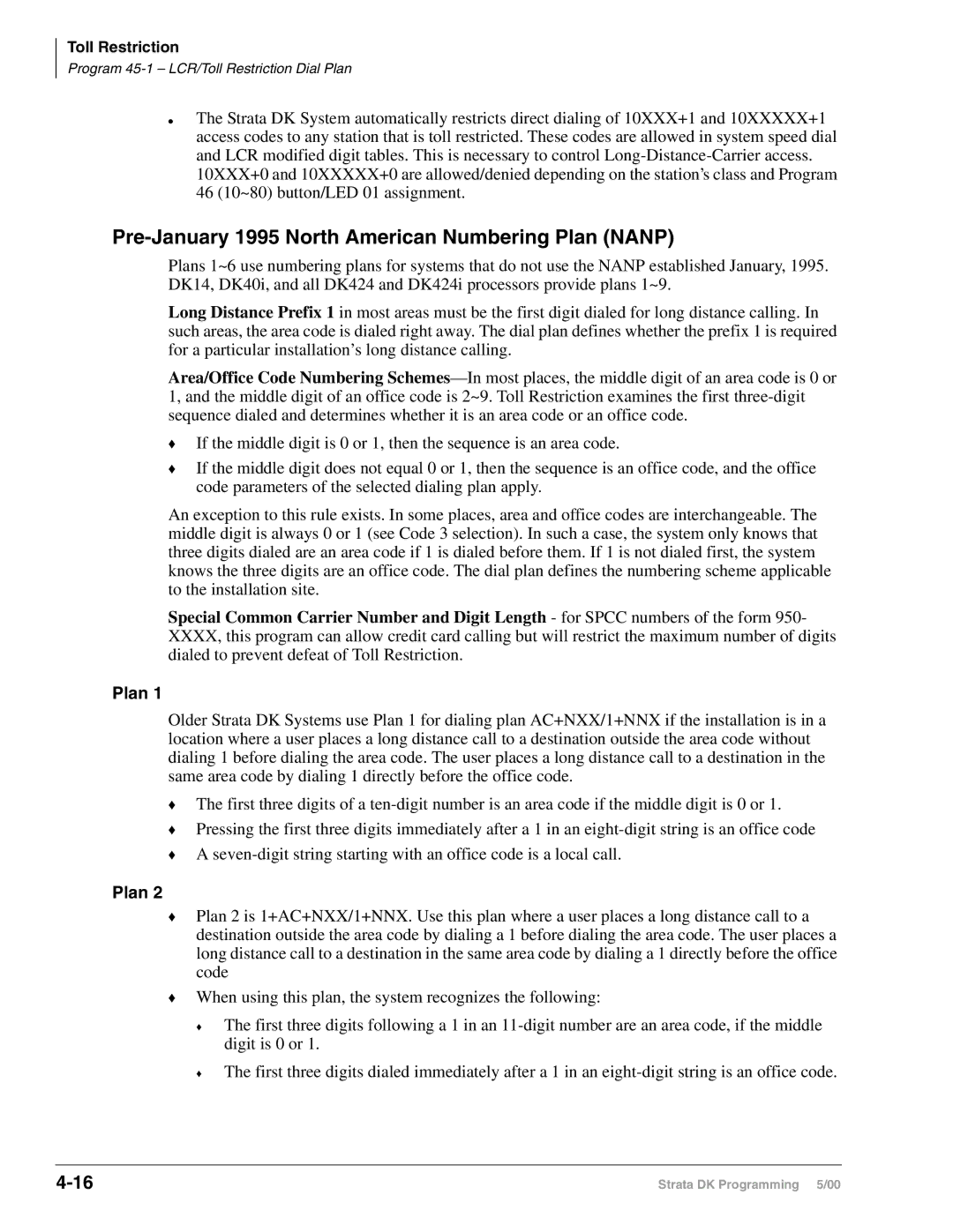 Toshiba DK40I, dk14, DK424I manual Pre-January 1995 North American Numbering Plan Nanp 