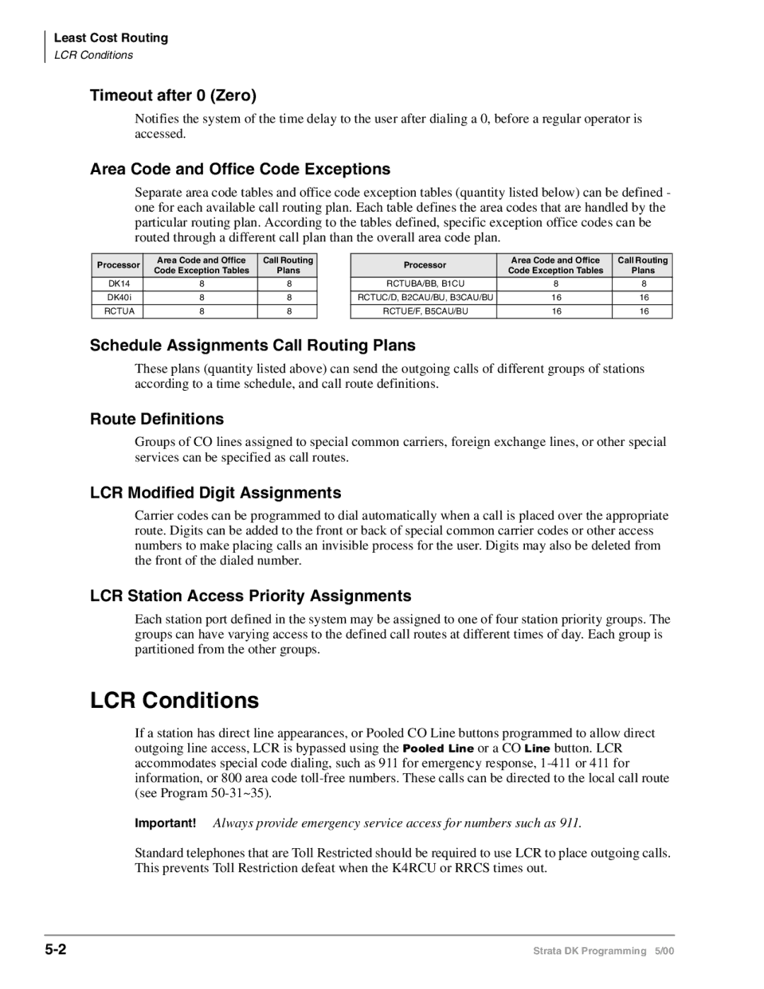 Toshiba dk14, DK40I, DK424I manual LCR Conditions 