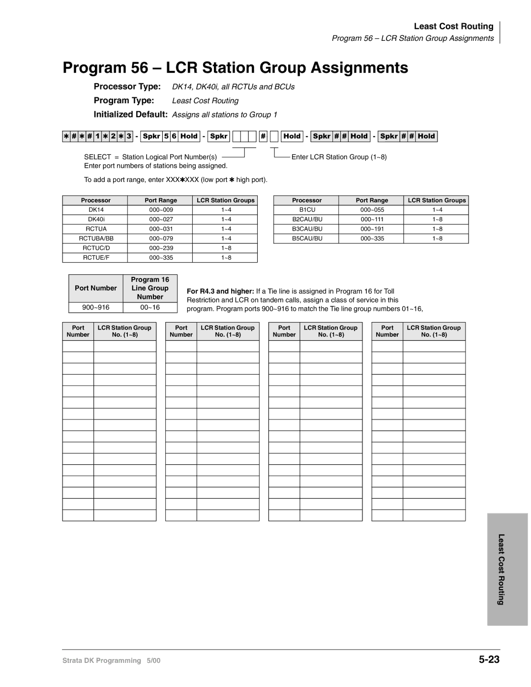 Toshiba DK424, dk14, DK40I manual Program 56 LCR Station Group Assignments, Initialized Default Assigns all stations to Group 