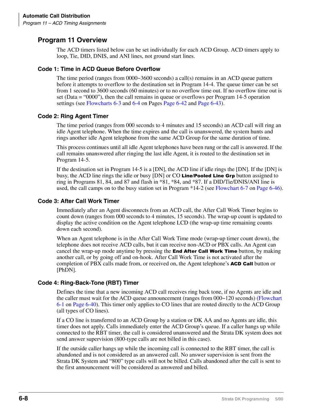 Toshiba DK40I, dk14, DK424I manual Program 11 Overview, Code 1 Time in ACD Queue Before Overflow, Code 2 Ring Agent Timer 
