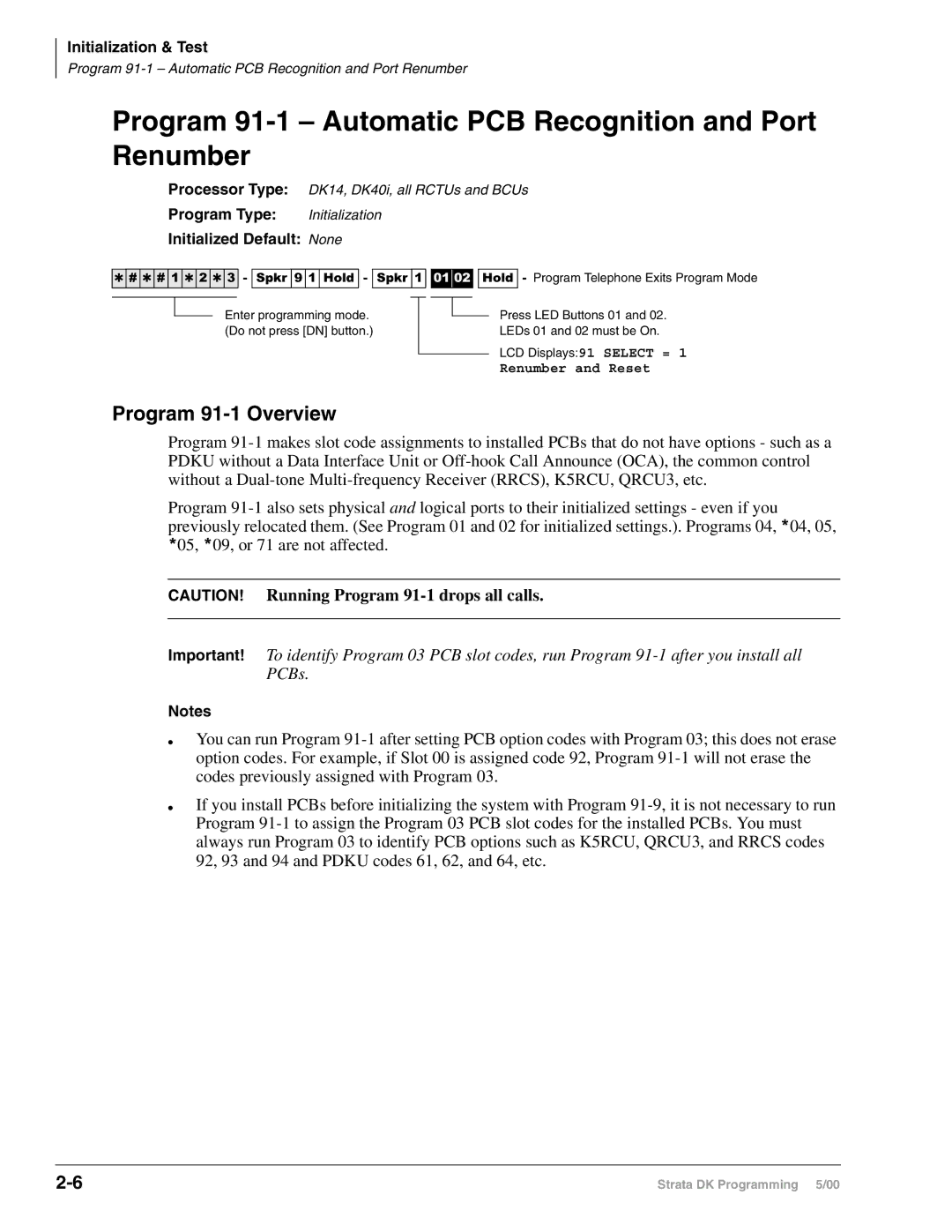 Toshiba DK40I, dk14, DK424I manual Program 91-1 Automatic PCB Recognition and Port Renumber, Program 91-1 Overview 