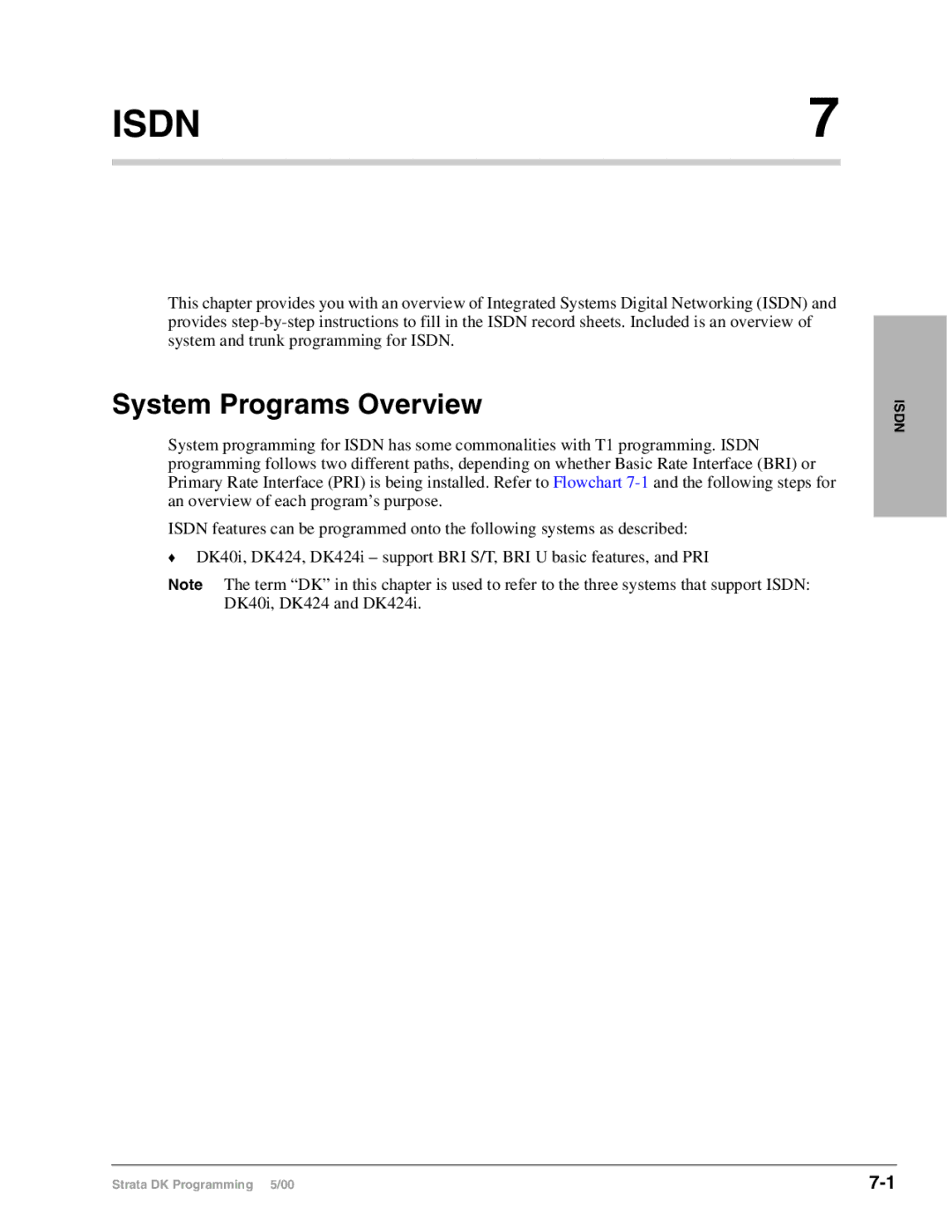 Toshiba dk14, DK40I, DK424I manual Isdn, System Programs Overview 