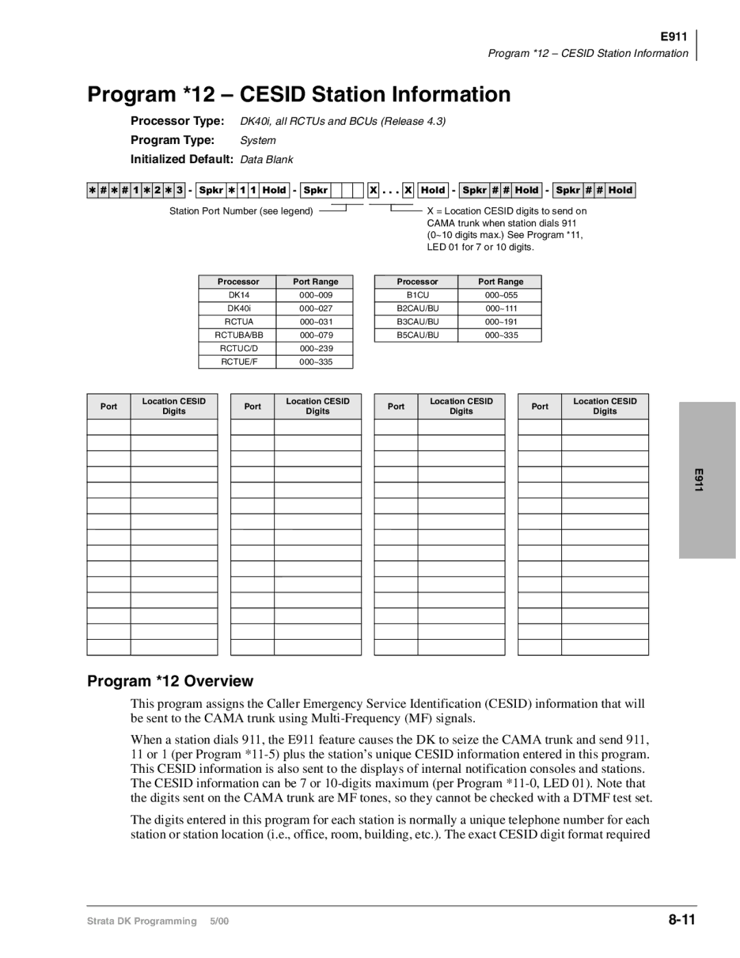 Toshiba DK424I, dk14, DK40I Program *12 Cesid Station Information, Program *12 Overview, Station Port Number see legend 