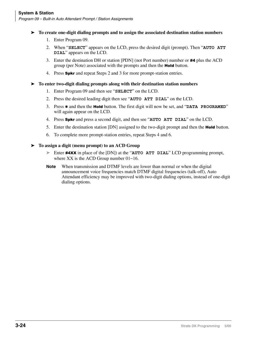 Toshiba dk14, DK40I, DK424I manual To assign a digit menu prompt to an ACD Group 