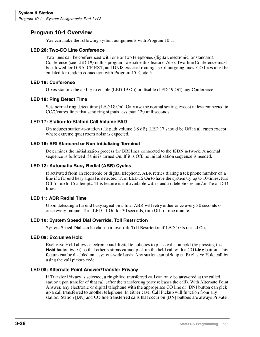 Toshiba dk14, DK40I, DK424I manual Program 10-1 Overview 