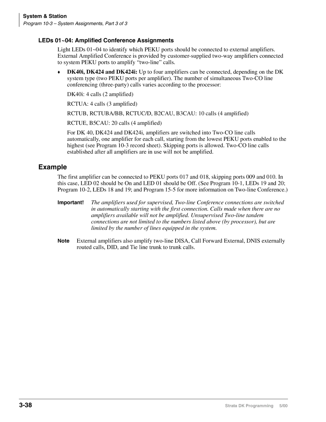 Toshiba DK40I, dk14, DK424I manual Example, LEDs 01~04 Amplified Conference Assignments 