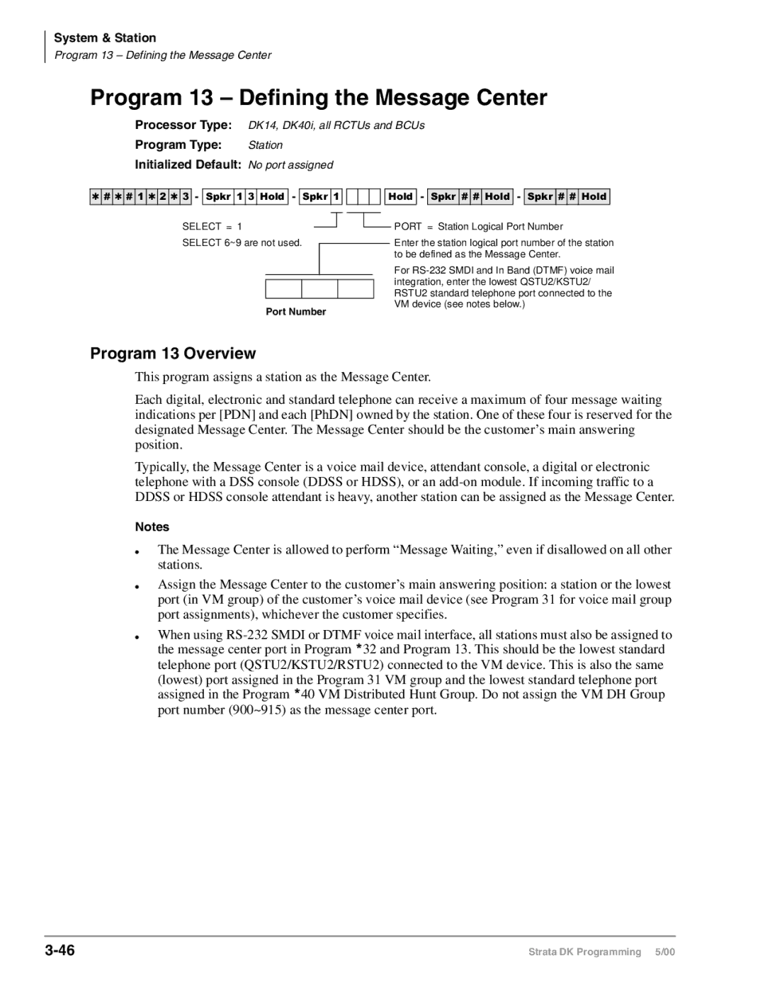 Toshiba DK40I, dk14, DK424I Program 13 Defining the Message Center, Program 13 Overview, Processor Type, Program Type 