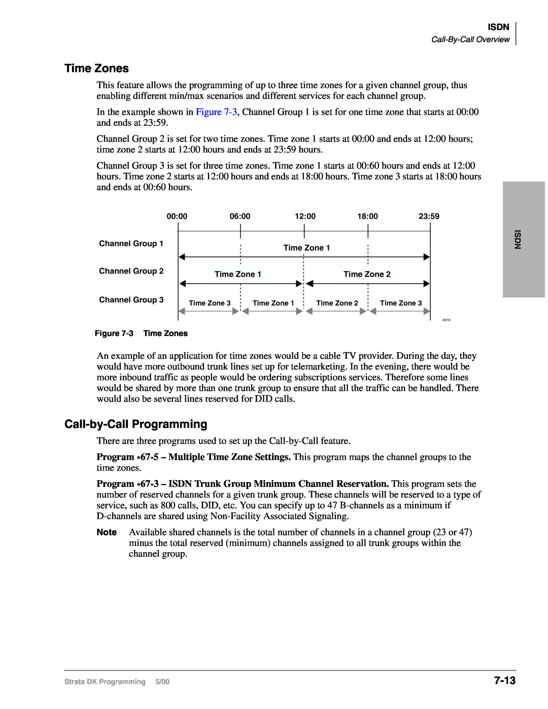 Toshiba dk14, DK40I, DK424I manual Time Zones, Call-by-CallProgramming, 7-13 