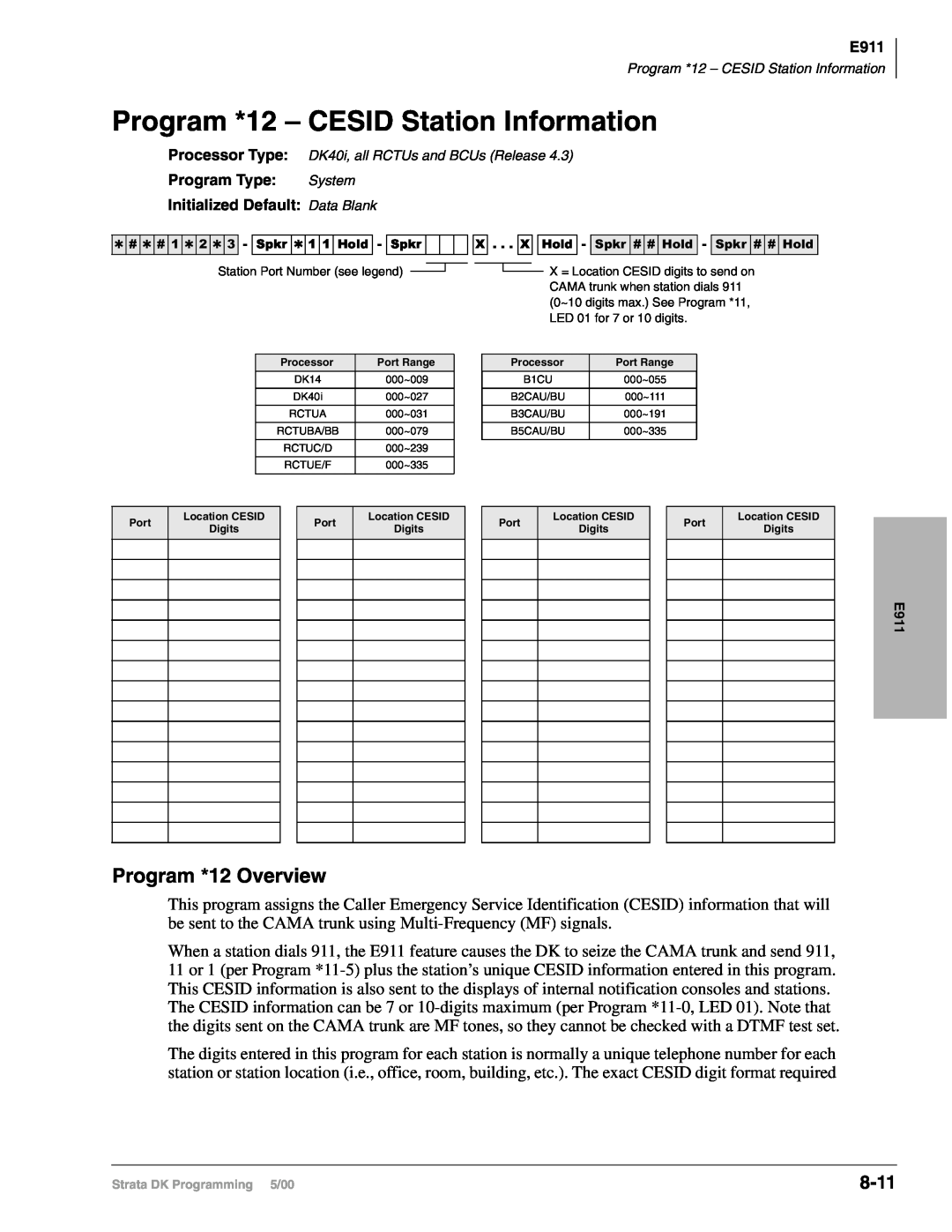 Toshiba DK424I, dk14, DK40I manual Program *12 – CESID Station Information, Program *12 Overview, 8-11 