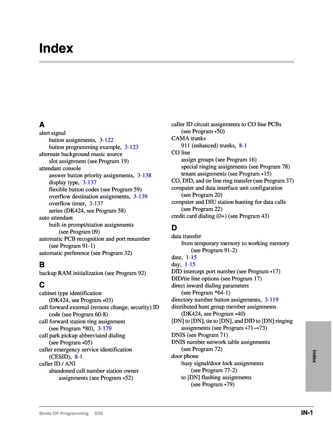 Toshiba dk14, DK40I, DK424I manual Index, IN-1 