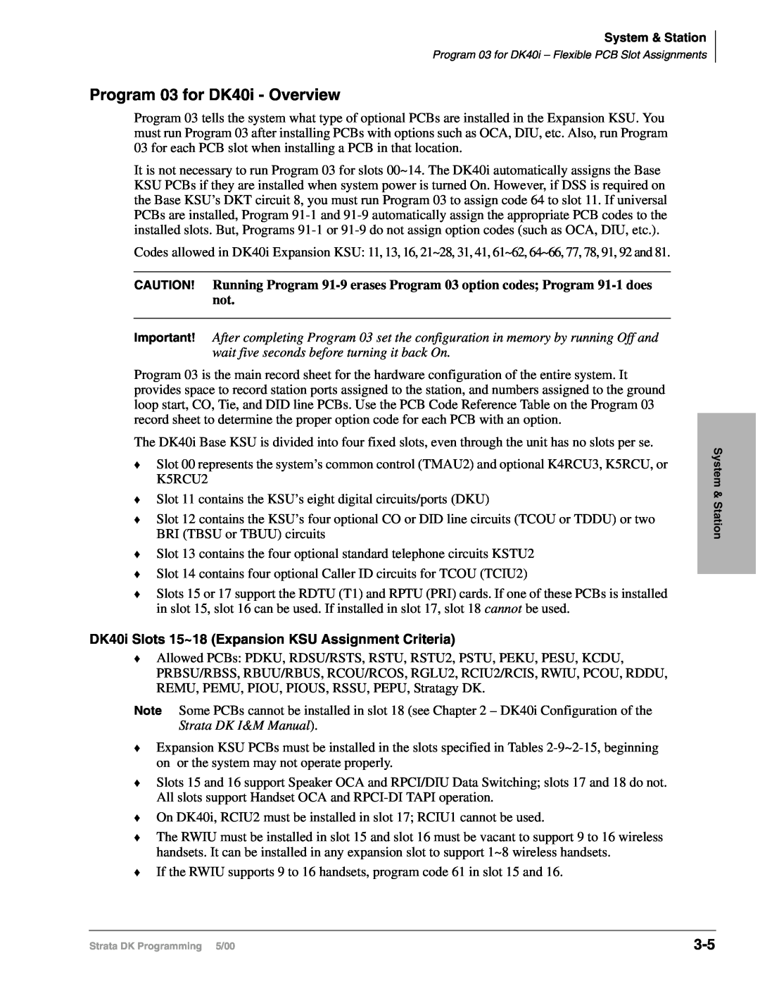 Toshiba dk14, DK40I, DK424I manual Program 03 for DK40i - Overview 