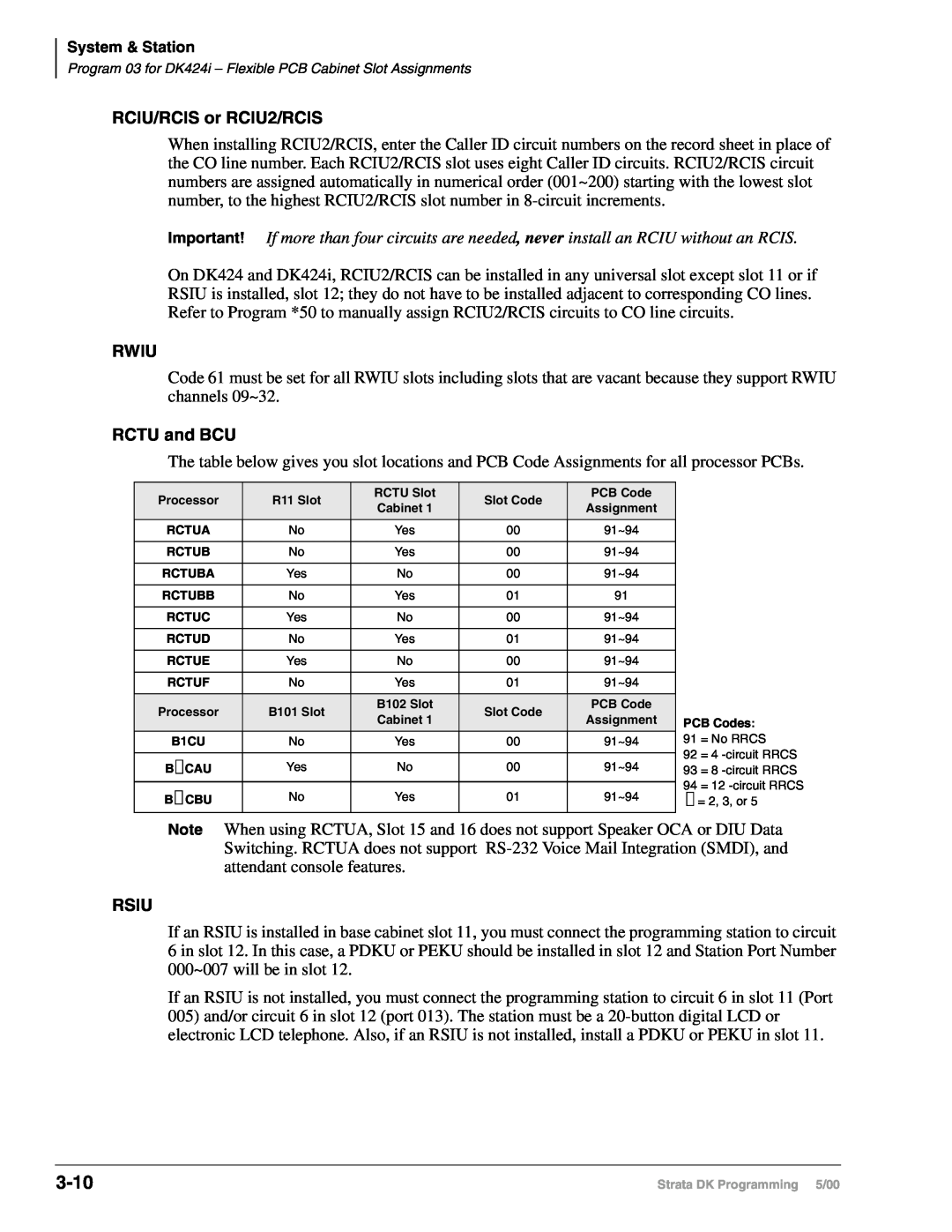 Toshiba DK40I, dk14, DK424I manual 3-10, RCIU/RCIS or RCIU2/RCIS, Rwiu, RCTU and BCU, Rsiu 