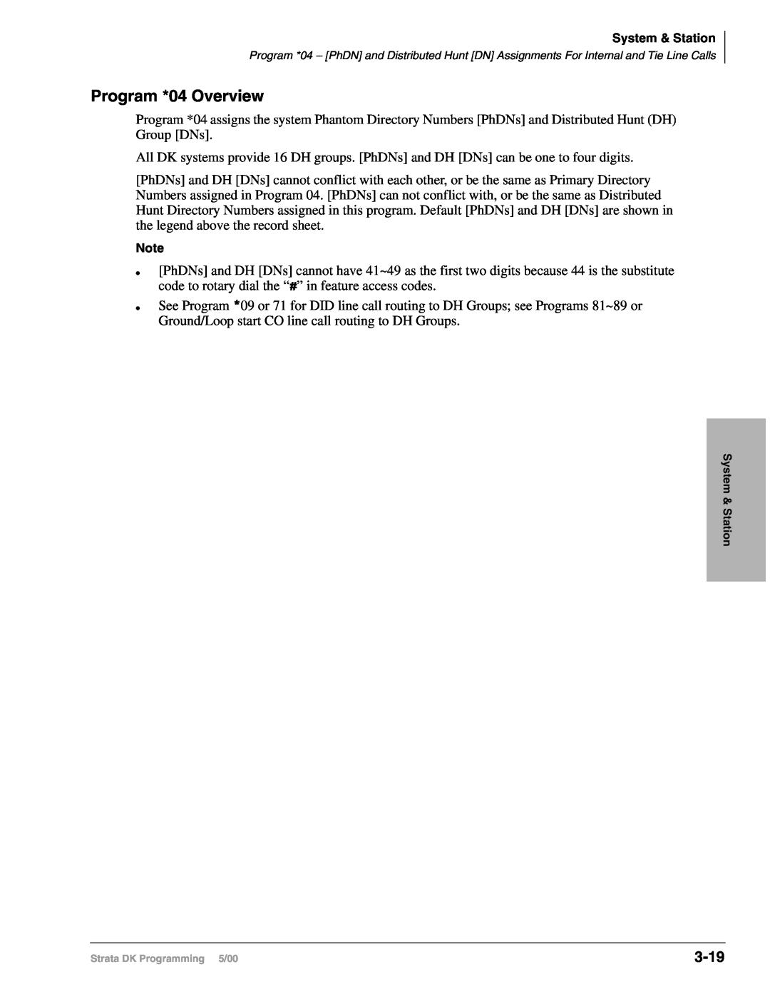 Toshiba DK424I, dk14, DK40I manual Program *04 Overview, 3-19 
