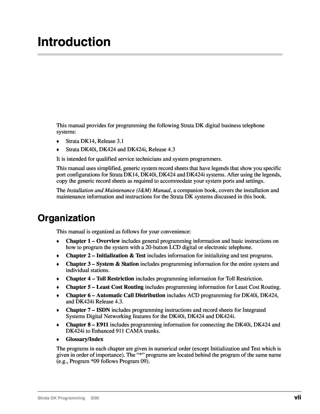 Toshiba dk14, DK40I, DK424I manual Introduction, Organization, Glossary/Index 