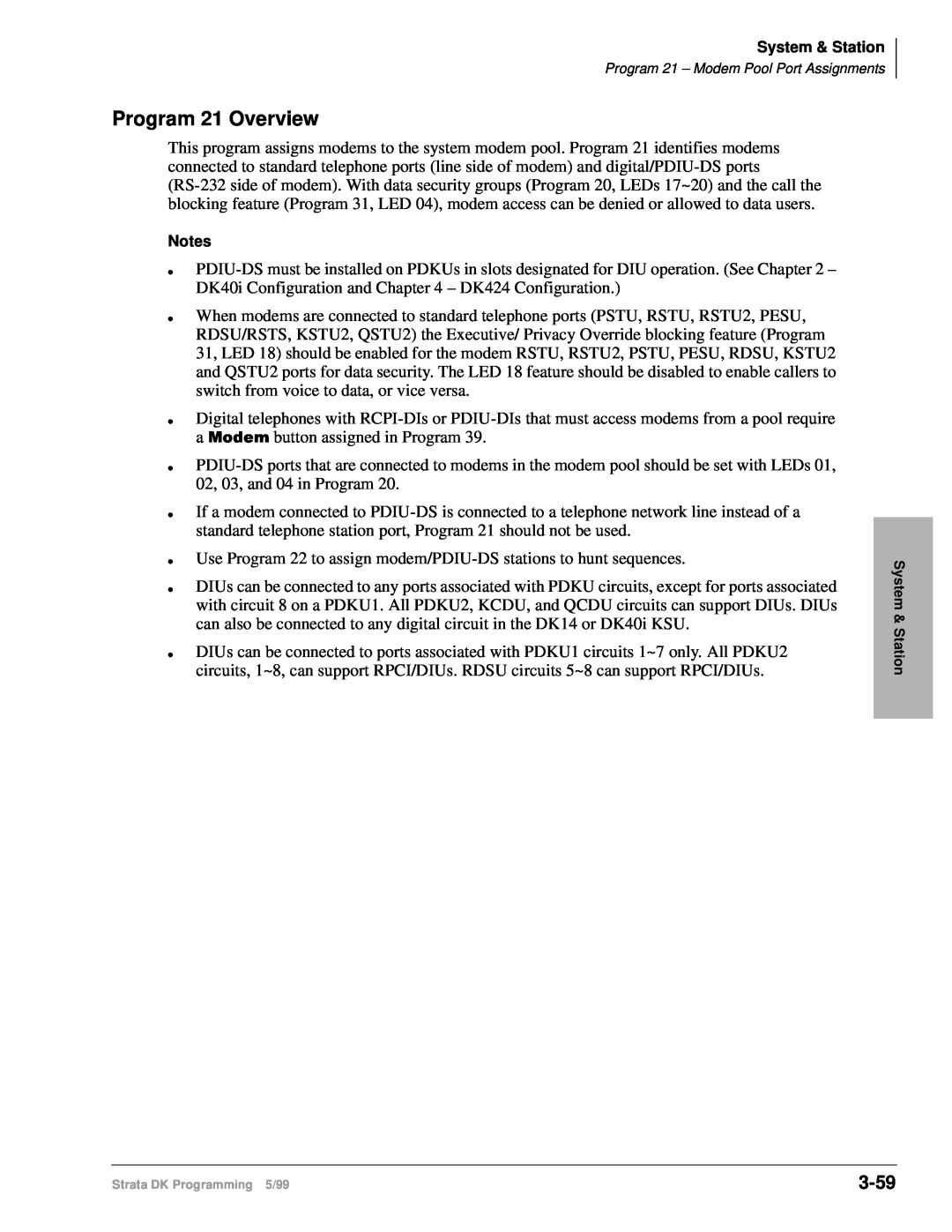 Toshiba dk14 manual Program 21 Overview, 3-59 