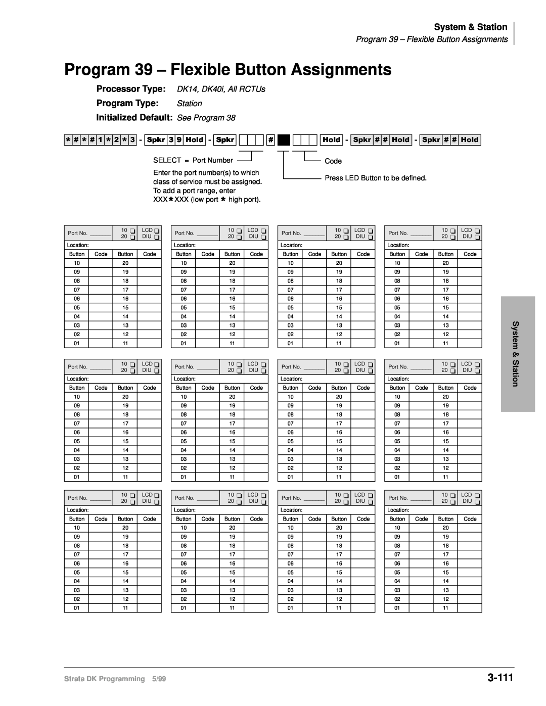Toshiba dk14 manual Program 39 – Flexible Button Assignments, 3-111, 6SNU+ROG6SNU+ROG6SNU+ROG6SNU+ROG, System & Station 