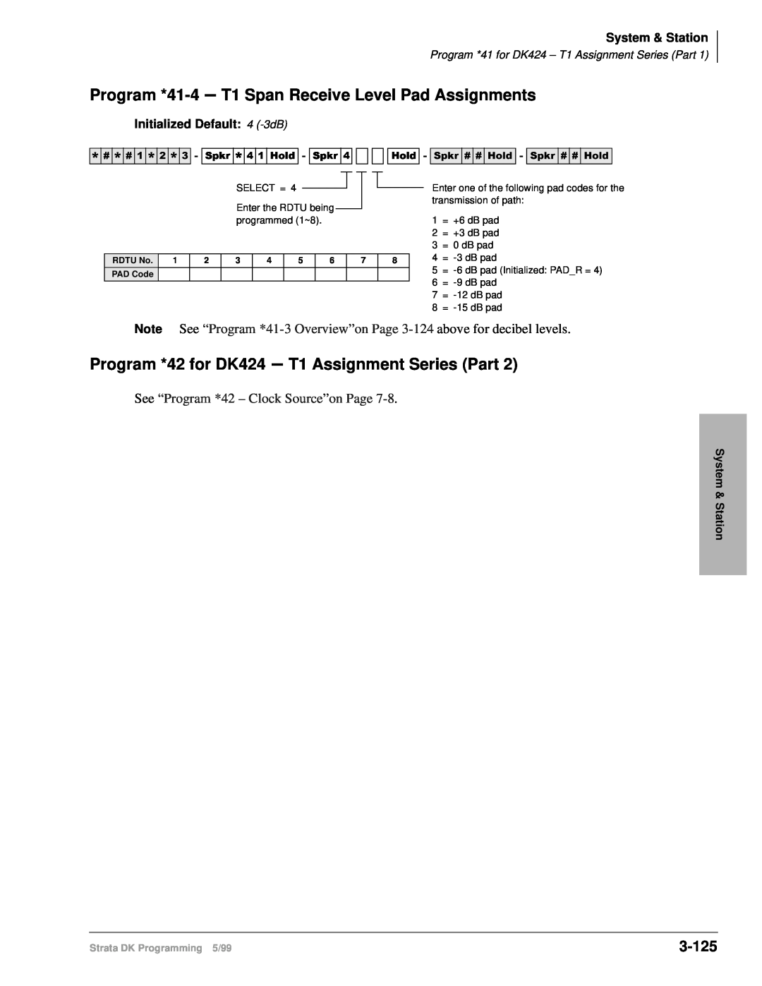 Toshiba dk14 manual Program *42 for DK424 - T1 Assignment Series Part, 3-125, See “Program *42 – Clock Source”on Page 