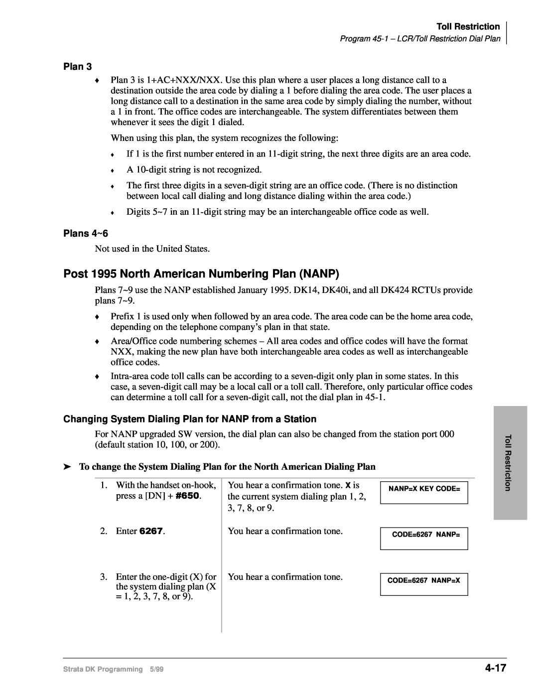 Toshiba dk14 manual Post 1995 North American Numbering Plan NANP, 4-17, Plans 4~6 