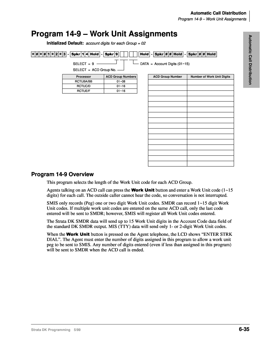 Toshiba dk14 manual Program 14-9– Work Unit Assignments, Program 14-9Overview, 6-35 
