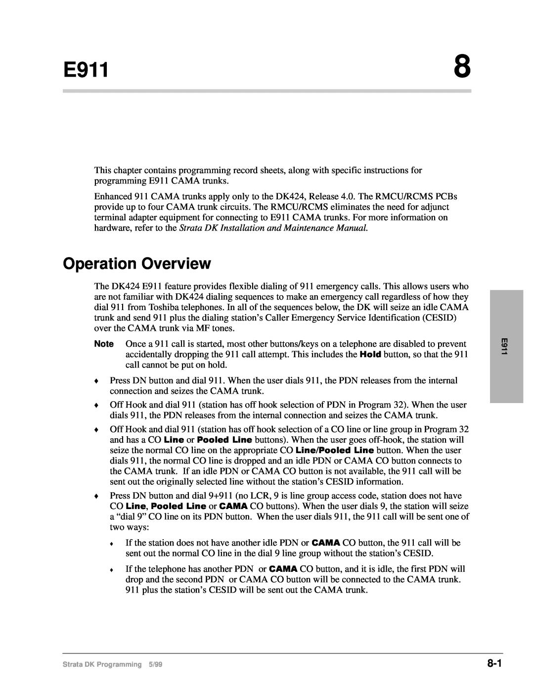 Toshiba dk14 manual E911, Operation Overview 