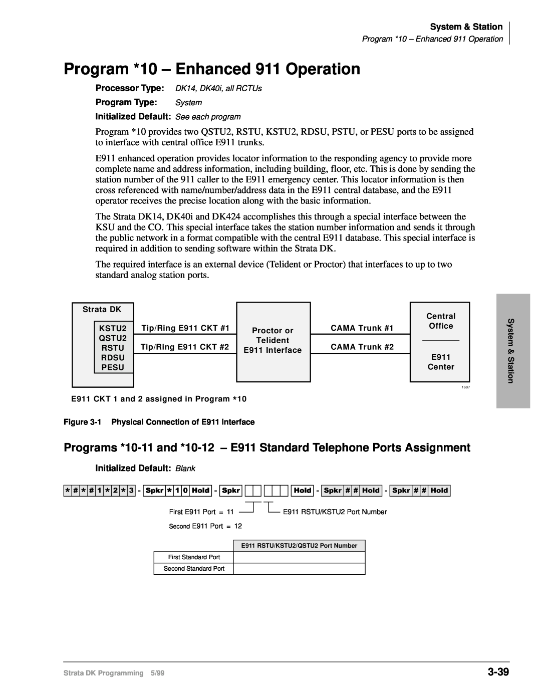 Toshiba dk14 manual Program *10 - Enhanced 911 Operation, 3-39, System & Station, Program Type: System 