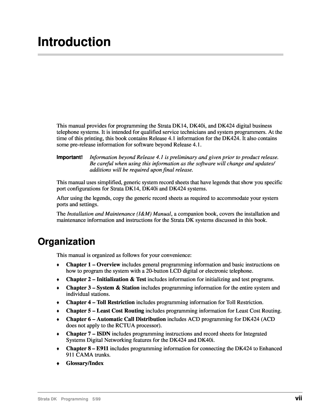 Toshiba dk14 manual Introduction, Organization 