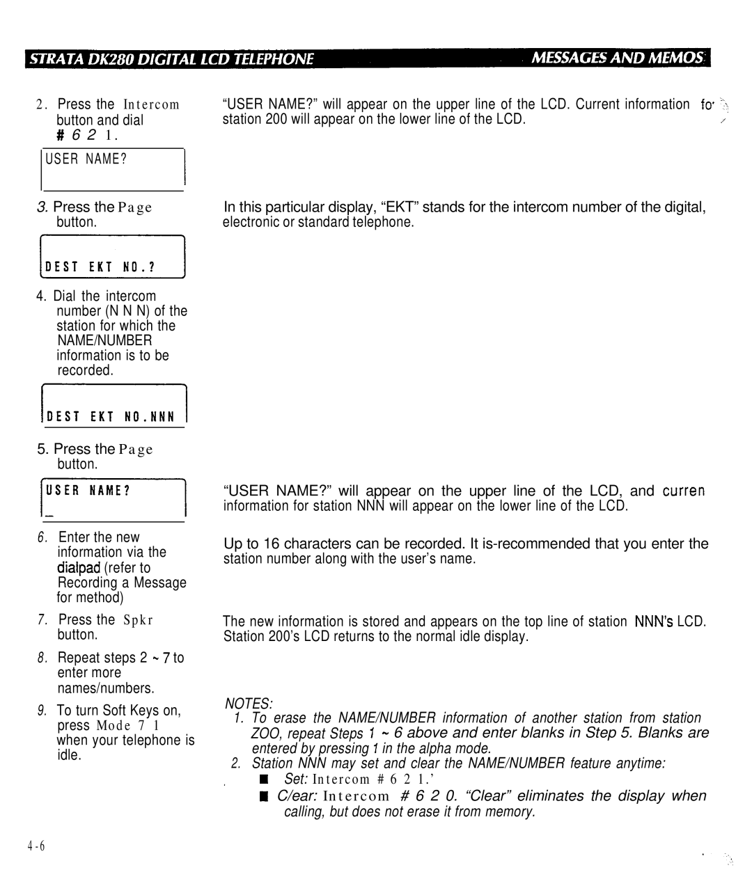 Toshiba DK280 manual User NAME?, Press the Page button JOfST#iizz 