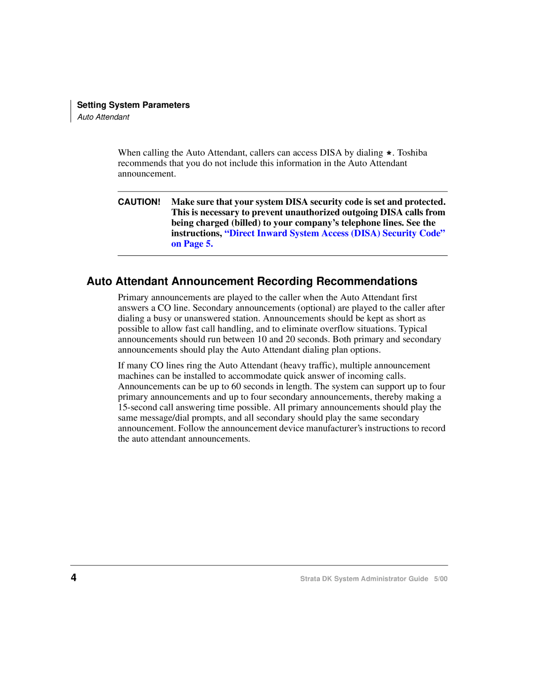 Toshiba DKA-AG-SYSTEMVD manual Auto Attendant Announcement Recording Recommendations 