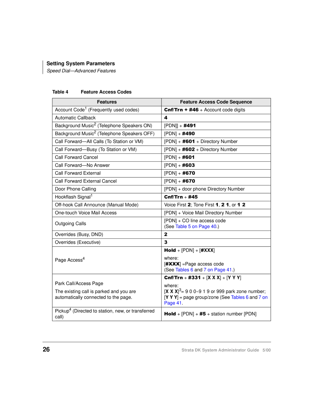 Toshiba DKA-AG-SYSTEMVD manual Feature Access Codes Features Feature Access Code Sequence 