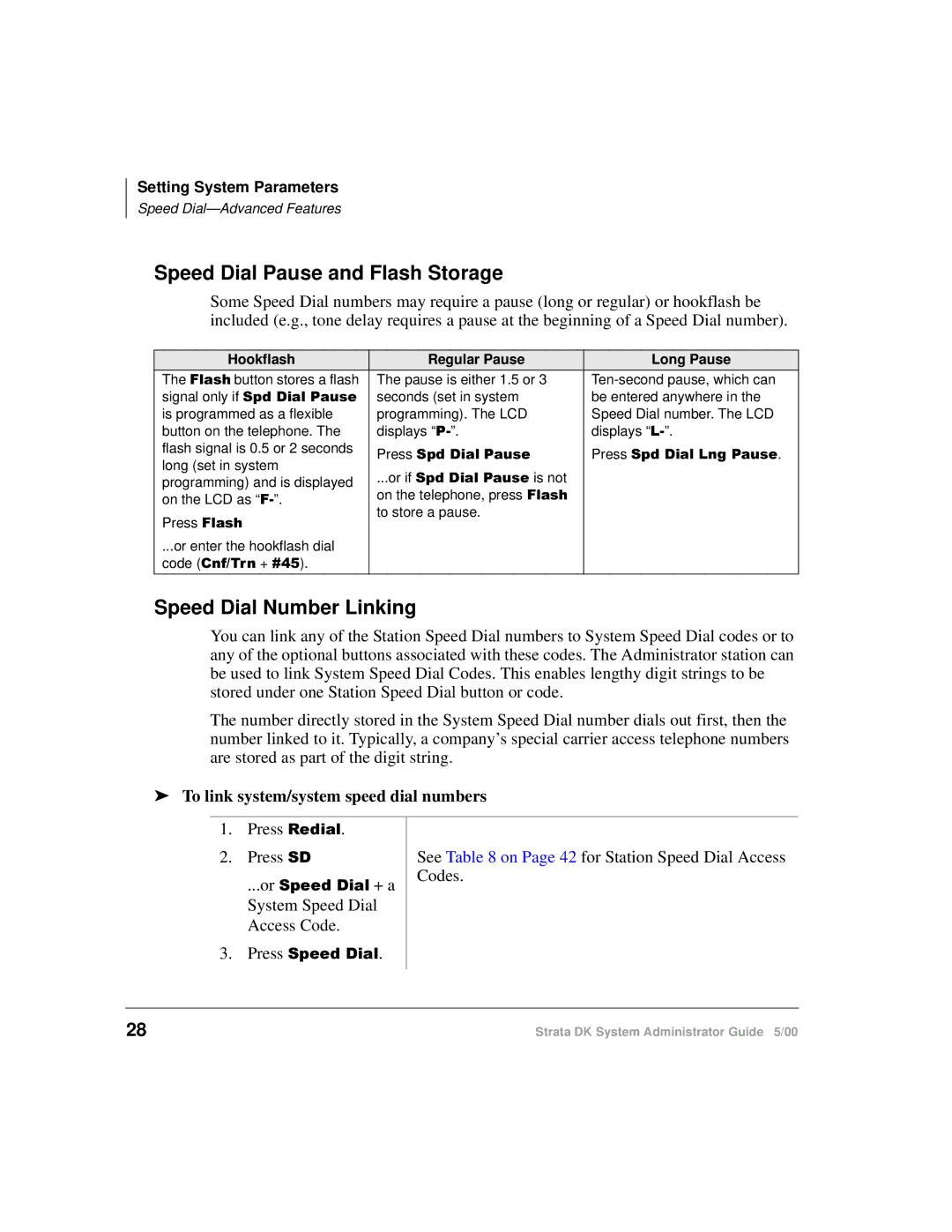 Toshiba DKA-AG-SYSTEMVD manual Speed Dial Pause and Flash Storage, Speed Dial Number Linking 