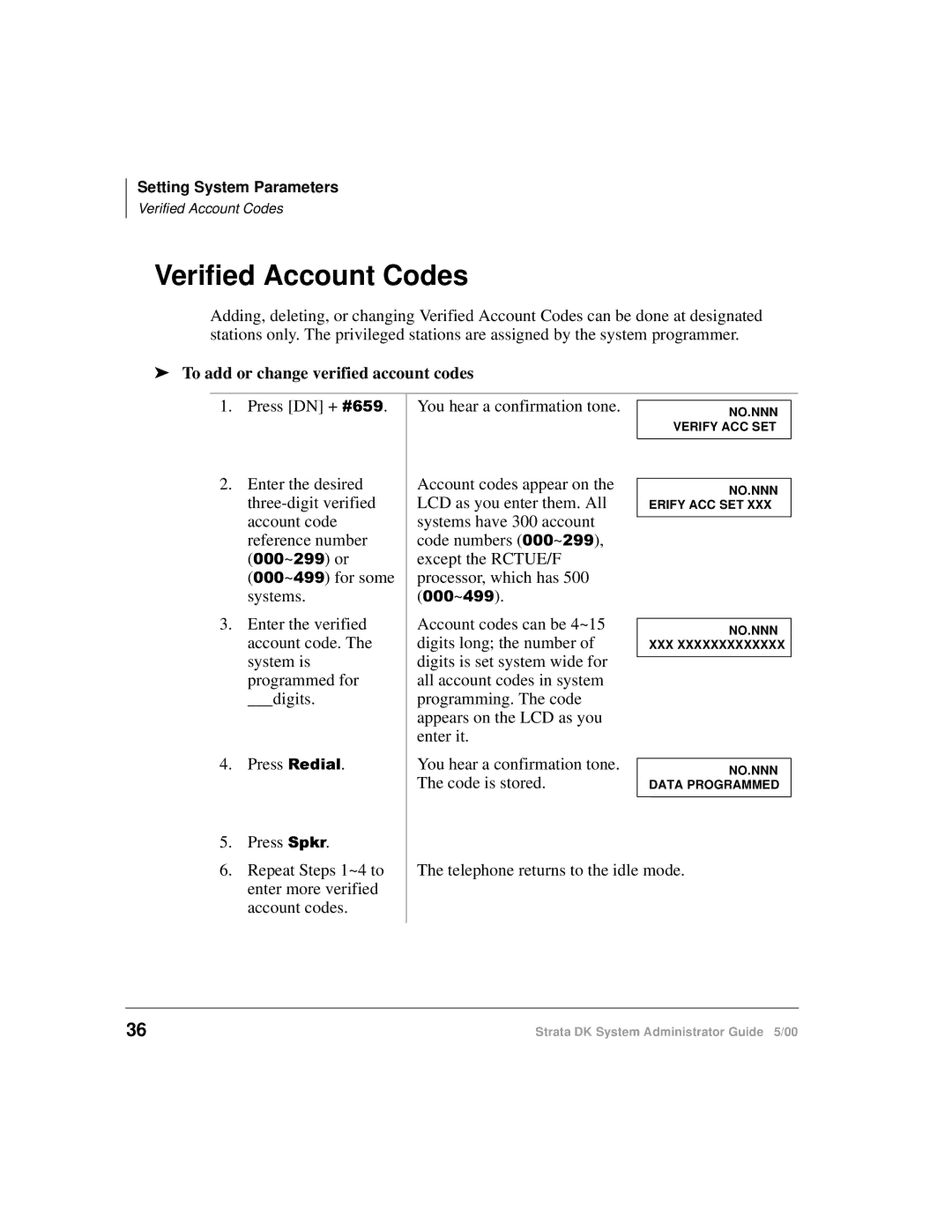 Toshiba DKA-AG-SYSTEMVD manual Verified Account Codes, To add or change verified account codes 