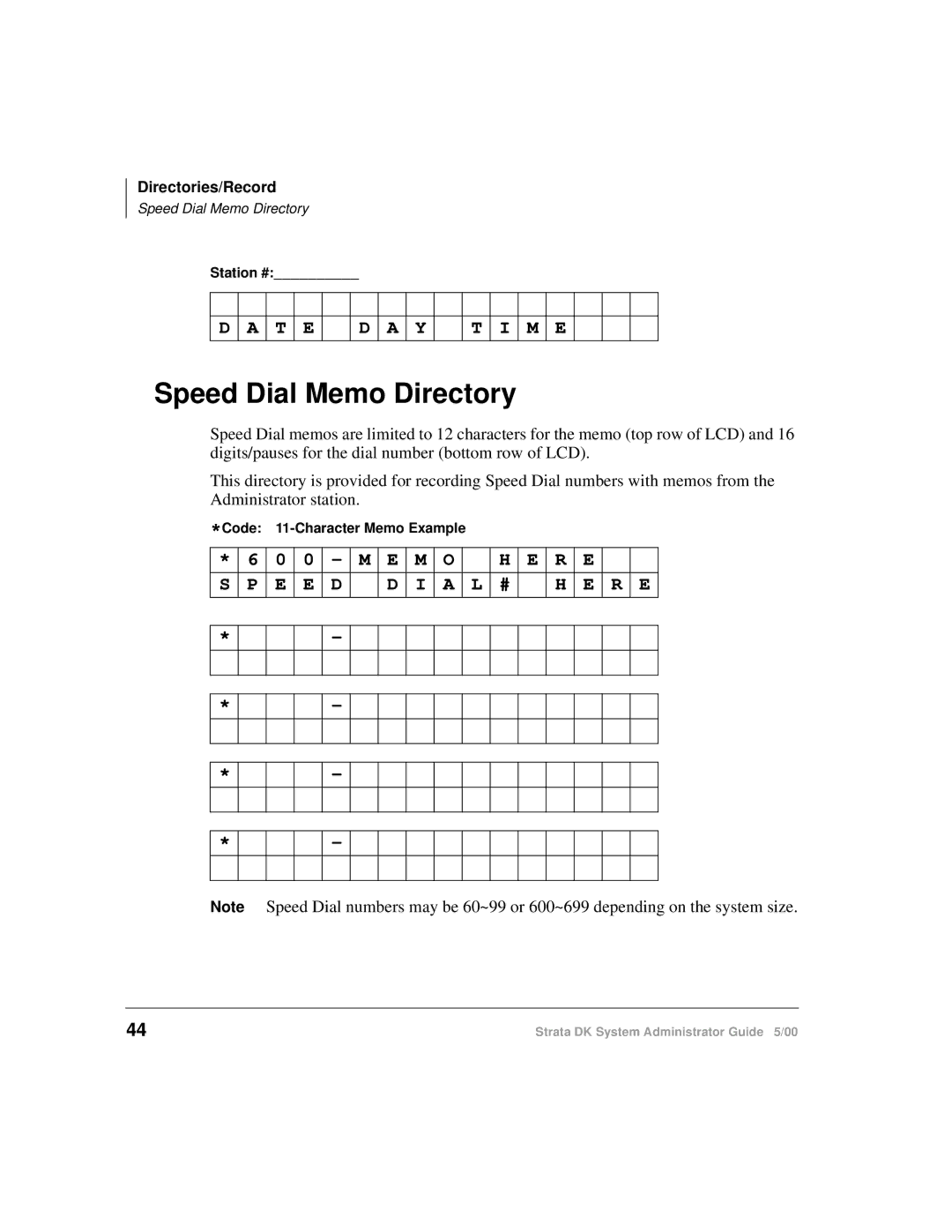 Toshiba DKA-AG-SYSTEMVD manual Speed Dial Memo Directory 