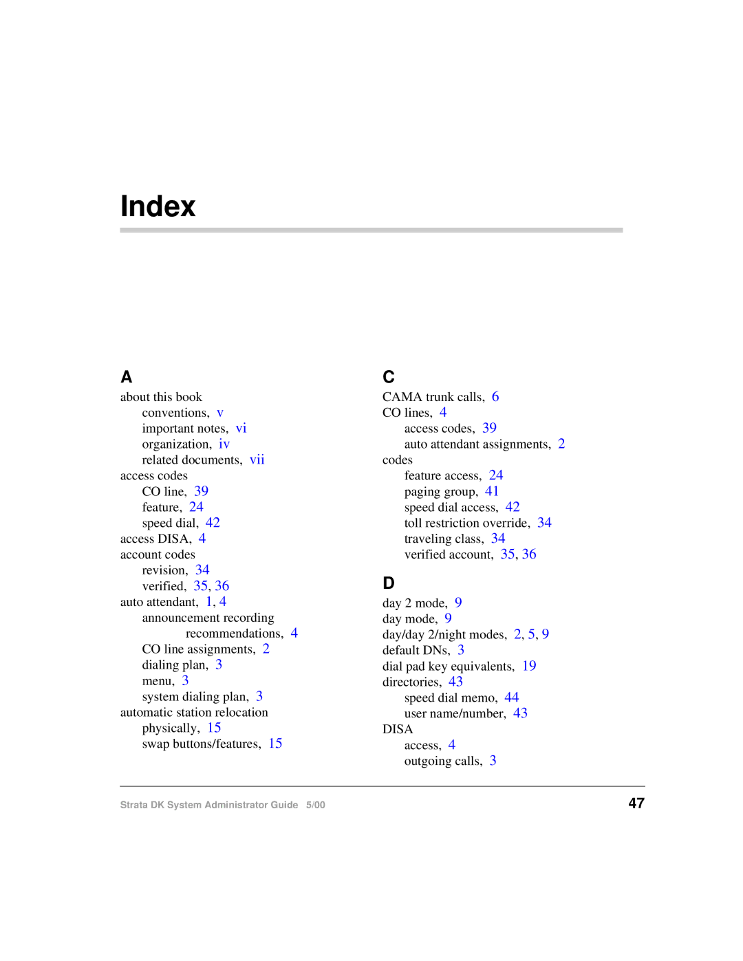 Toshiba DKA-AG-SYSTEMVD manual Index 