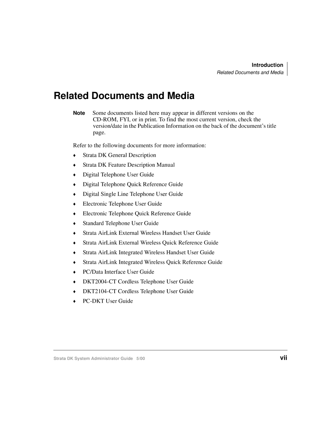 Toshiba DKA-AG-SYSTEMVD manual Related Documents and Media, Vii 