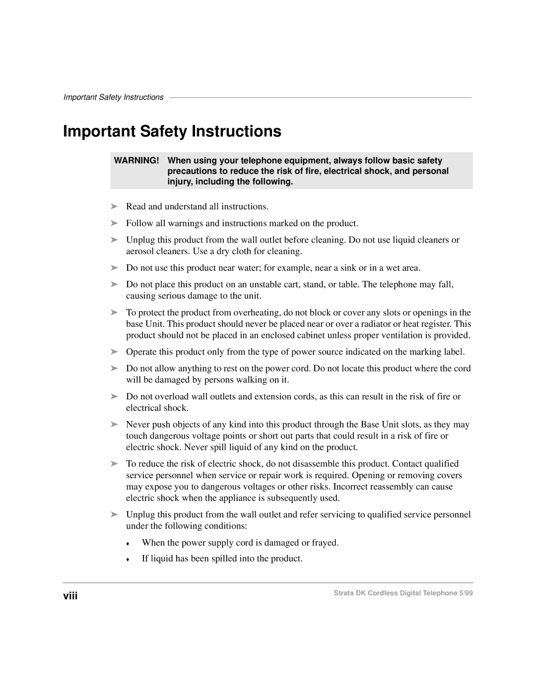 Toshiba DKA-UG-CRDLS-VC 4016149 manual Important Safety Instructions, Viii 