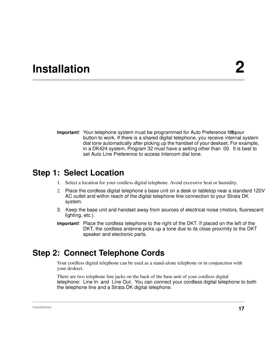 Toshiba DKA-UG-CRDLS-VC 4016149 manual Select Location, Connect Telephone Cords 