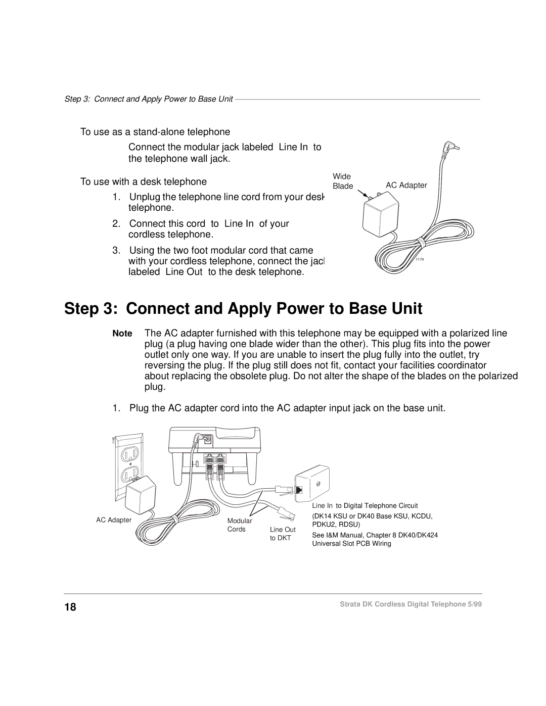 Toshiba DKA-UG-CRDLS-VC 4016149 manual Connect and Apply Power to Base Unit, To use as a stand-alone telephone 