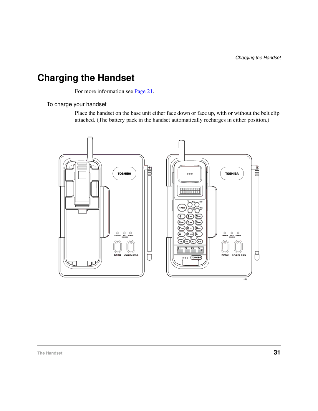 Toshiba DKA-UG-CRDLS-VC 4016149 manual Charging the Handset, To charge your handset 