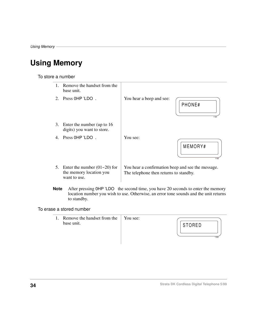 Toshiba DKA-UG-CRDLS-VC 4016149 manual Using Memory, To store a number, To erase a stored number 